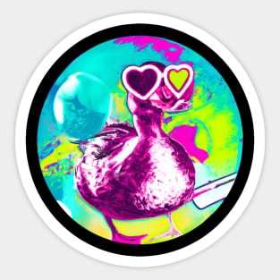 Retro vaporwave duck is hear for your heart Sticker